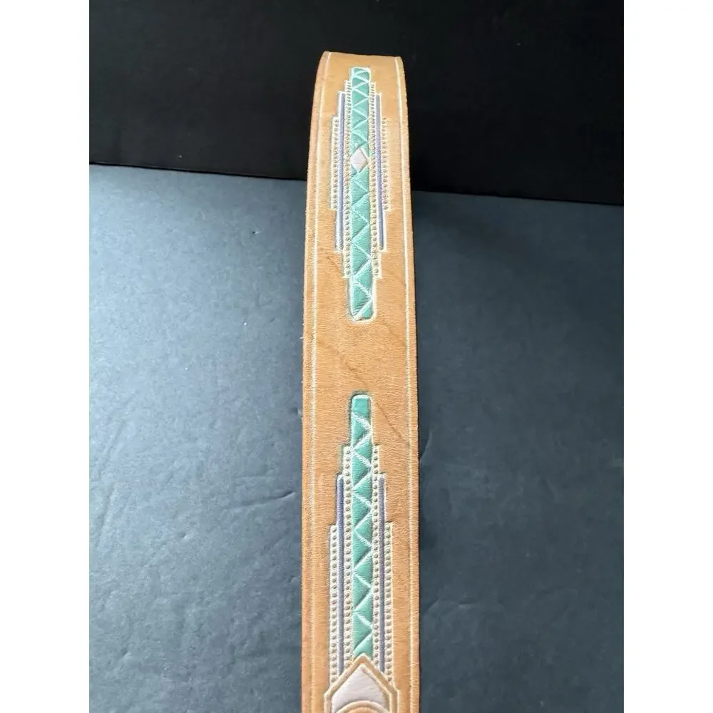 Vintage Silver Creek Collection Leather Belt Aztec Southwestern Leegin Size 28 - Picture 5 of 9